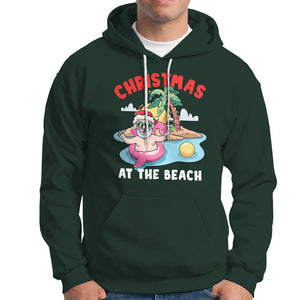 Funny Flamingo Float Santa Claus Christmas At The Beach Hoodie TS09 Dark Forest Green Printyourwear