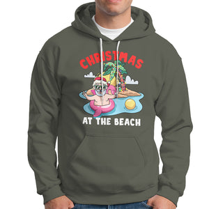 Funny Flamingo Float Santa Claus Christmas At The Beach Hoodie TS09 Military Green Printyourwear