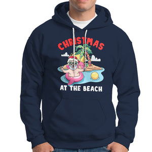 Funny Flamingo Float Santa Claus Christmas At The Beach Hoodie TS09 Navy Printyourwear