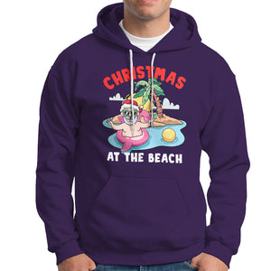 Funny Flamingo Float Santa Claus Christmas At The Beach Hoodie TS09 Purple Printyourwear