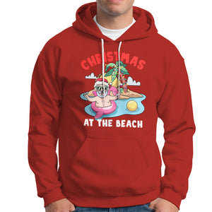 Funny Flamingo Float Santa Claus Christmas At The Beach Hoodie TS09 Red Printyourwear