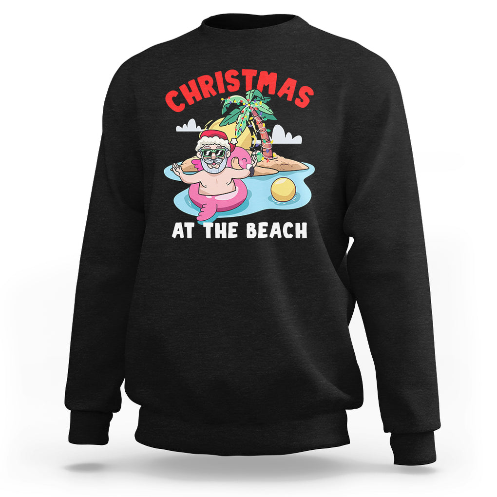 Funny Flamingo Float Santa Claus Christmas At The Beach Sweatshirt TS09 Black Printyourwear