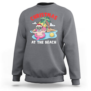 Funny Flamingo Float Santa Claus Christmas At The Beach Sweatshirt TS09 Charcoal Printyourwear