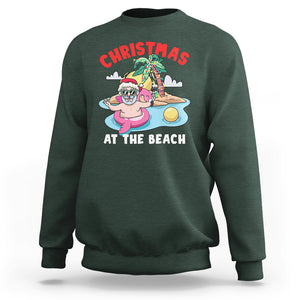 Funny Flamingo Float Santa Claus Christmas At The Beach Sweatshirt TS09 Dark Forest Green Printyourwear