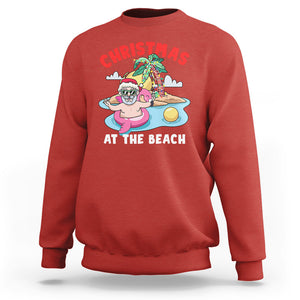 Funny Flamingo Float Santa Claus Christmas At The Beach Sweatshirt TS09 Red Printyourwear