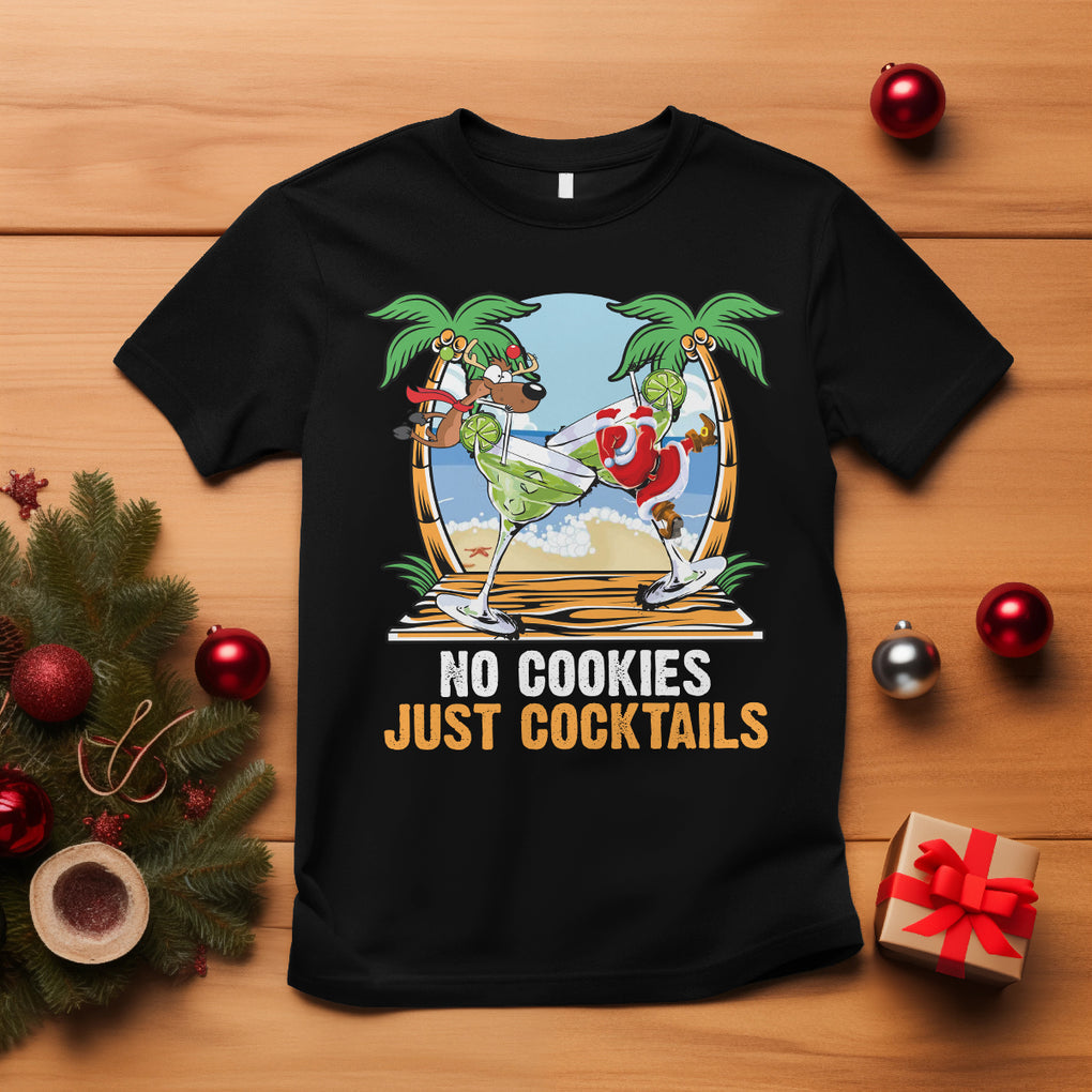 No Cookies Just Cocktails Drunk Santa Reindeer Summer Christmas T Shirt TS09 Black Printyourwear