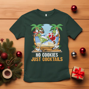 No Cookies Just Cocktails Drunk Santa Reindeer Summer Christmas T Shirt TS09 Dark Forest Green Printyourwear