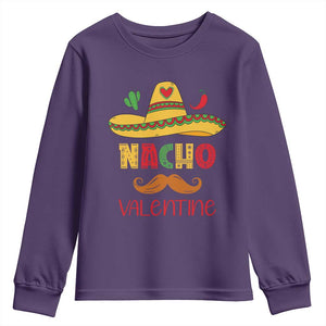 Valentine's Day Youth Sweatshirt Funny Nacho Love Mexican Sombraro TS09 Purple Print Your Wear