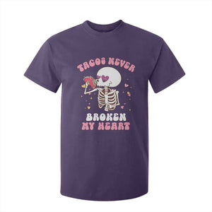 Anti Valentine's Day T Shirt For Kid Tacos Never Broke My Heart Skeleton Cinco De Mayo Party TS09 Purple Print Your Wear