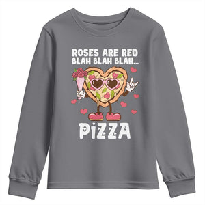 Valentine's Day Youth Sweatshirt Roses Are Red Blah Pizza Funny Food Lover TS09 Charcoal Print Your Wear