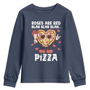 Valentine's Day Youth Sweatshirt Roses Are Red Blah Pizza Funny Food Lover TS09 Navy Print Your Wear