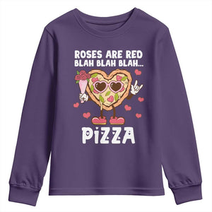 Valentine's Day Youth Sweatshirt Roses Are Red Blah Pizza Funny Food Lover TS09 Purple Print Your Wear