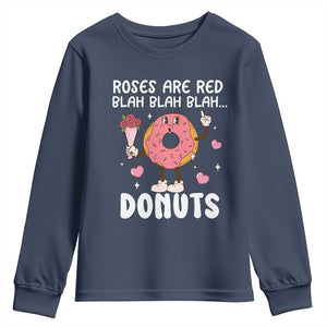 Valentine's Day Youth Sweatshirt Roses Are Red Blah Donut Funny Food Lover TS09 Navy Print Your Wear