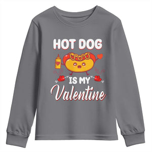 Valentine's Day Youth Sweatshirt Cute Hot-Dog Is My Valentine Food Lover TS09 Charcoal Print Your Wear