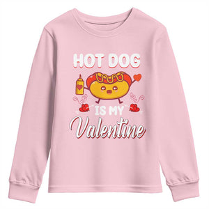 Valentine's Day Youth Sweatshirt Cute Hot-Dog Is My Valentine Food Lover TS09 Light Pink Print Your Wear