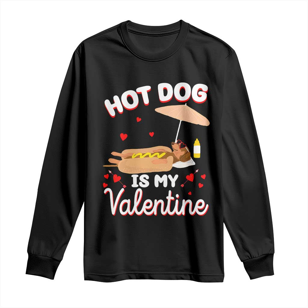 Valentine's Day Long Sleeve Shirt Funny Dachshund Hot-Dog Is My Valentine TS09 Black Print Your Wear