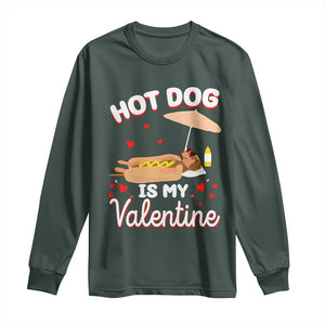 Valentine's Day Long Sleeve Shirt Funny Dachshund Hot-Dog Is My Valentine TS09 Dark Forest Green Print Your Wear