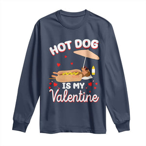 Valentine's Day Long Sleeve Shirt Funny Dachshund Hot-Dog Is My Valentine TS09 Navy Print Your Wear