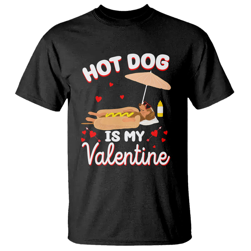 Valentine's Day T Shirt Funny Dachshund Hot-Dog Is My Valentine TS09 Black Printyourwear