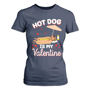 Valentine's Day T Shirt For Women Funny Dachshund Hot-Dog Is My Valentine TS09 Navy Print Your Wear