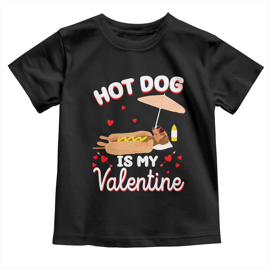 Valentine's Day Toddler T Shirt Funny Dachshund Hot-Dog Is My Valentine TS09 Black Print Your Wear