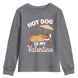 Valentine's Day Youth Sweatshirt Funny Dachshund Hot-Dog Is My Valentine TS09 Charcoal Print Your Wear