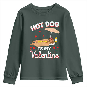 Valentine's Day Youth Sweatshirt Funny Dachshund Hot-Dog Is My Valentine TS09 Dark Forest Green Print Your Wear