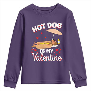 Valentine's Day Youth Sweatshirt Funny Dachshund Hot-Dog Is My Valentine TS09 Purple Print Your Wear