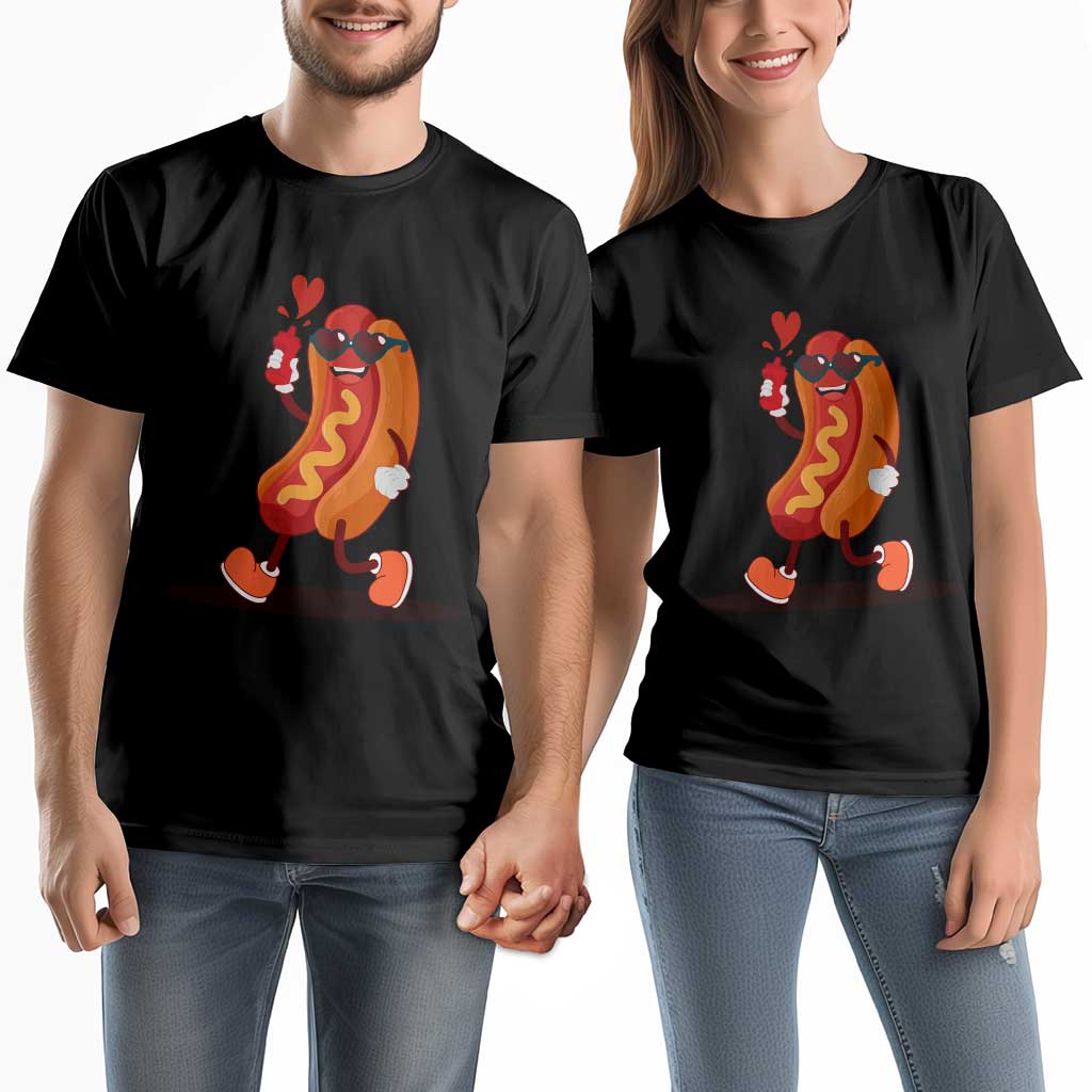 Valentine's Day Couple Matching T Shirt Heart Hot Dog Cute Sausage Bun Food Lover TS09 Black Print Your Wear