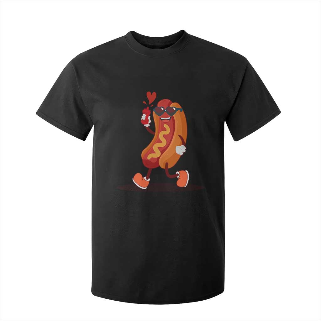 Valentine's Day T Shirt For Kid Heart Hot Dog Cute Sausage Bun Food Lover TS09 Black Print Your Wear