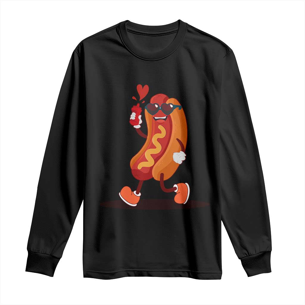 Valentine's Day Long Sleeve Shirt Heart Hot Dog Cute Sausage Bun Food Lover TS09 Black Print Your Wear