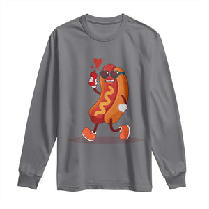 Valentine's Day Long Sleeve Shirt Heart Hot Dog Cute Sausage Bun Food Lover TS09 Charcoal Print Your Wear