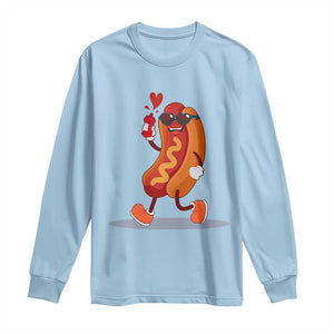 Valentine's Day Long Sleeve Shirt Heart Hot Dog Cute Sausage Bun Food Lover TS09 Light Blue Print Your Wear