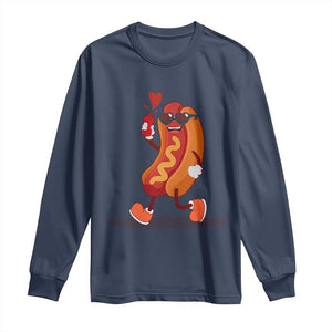 Valentine's Day Long Sleeve Shirt Heart Hot Dog Cute Sausage Bun Food Lover TS09 Navy Print Your Wear