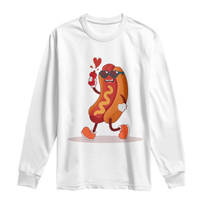 Valentine's Day Long Sleeve Shirt Heart Hot Dog Cute Sausage Bun Food Lover TS09 White Print Your Wear