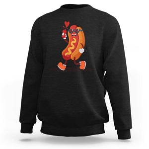 Valentine's Day Sweatshirt Heart Hot Dog Cute Sausage Bun Food Lover TS09 Black Printyourwear