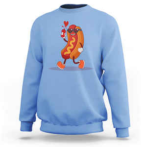 Valentine's Day Sweatshirt Heart Hot Dog Cute Sausage Bun Food Lover TS09 Carolina Blue Printyourwear