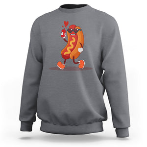 Valentine's Day Sweatshirt Heart Hot Dog Cute Sausage Bun Food Lover TS09 Charcoal Printyourwear