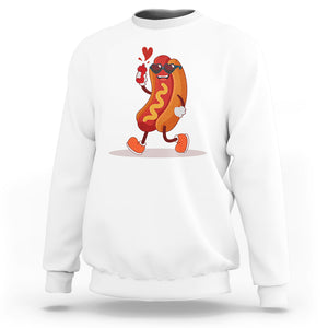 Valentine's Day Sweatshirt Heart Hot Dog Cute Sausage Bun Food Lover TS09 White Printyourwear