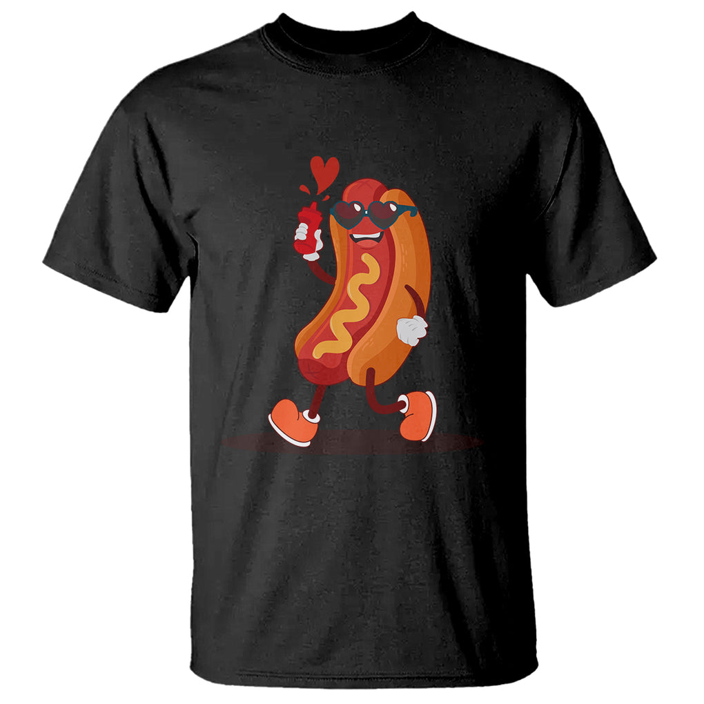 Valentine's Day T Shirt Heart Hot Dog Cute Sausage Bun Food Lover TS09 Black Printyourwear