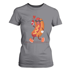 Valentine's Day T Shirt For Women Heart Hot Dog Cute Sausage Bun Food Lover TS09 Charcoal Print Your Wear