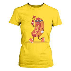 Valentine's Day T Shirt For Women Heart Hot Dog Cute Sausage Bun Food Lover TS09 Daisy Print Your Wear