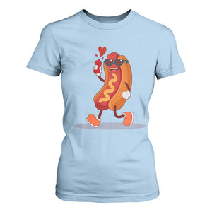 Valentine's Day T Shirt For Women Heart Hot Dog Cute Sausage Bun Food Lover TS09 Light Blue Print Your Wear