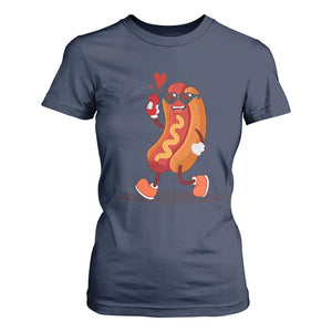 Valentine's Day T Shirt For Women Heart Hot Dog Cute Sausage Bun Food Lover TS09 Navy Print Your Wear