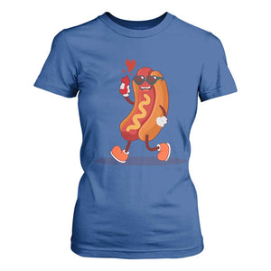 Valentine's Day T Shirt For Women Heart Hot Dog Cute Sausage Bun Food Lover TS09 Royal Blue Print Your Wear