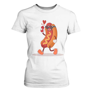 Valentine's Day T Shirt For Women Heart Hot Dog Cute Sausage Bun Food Lover TS09 White Print Your Wear