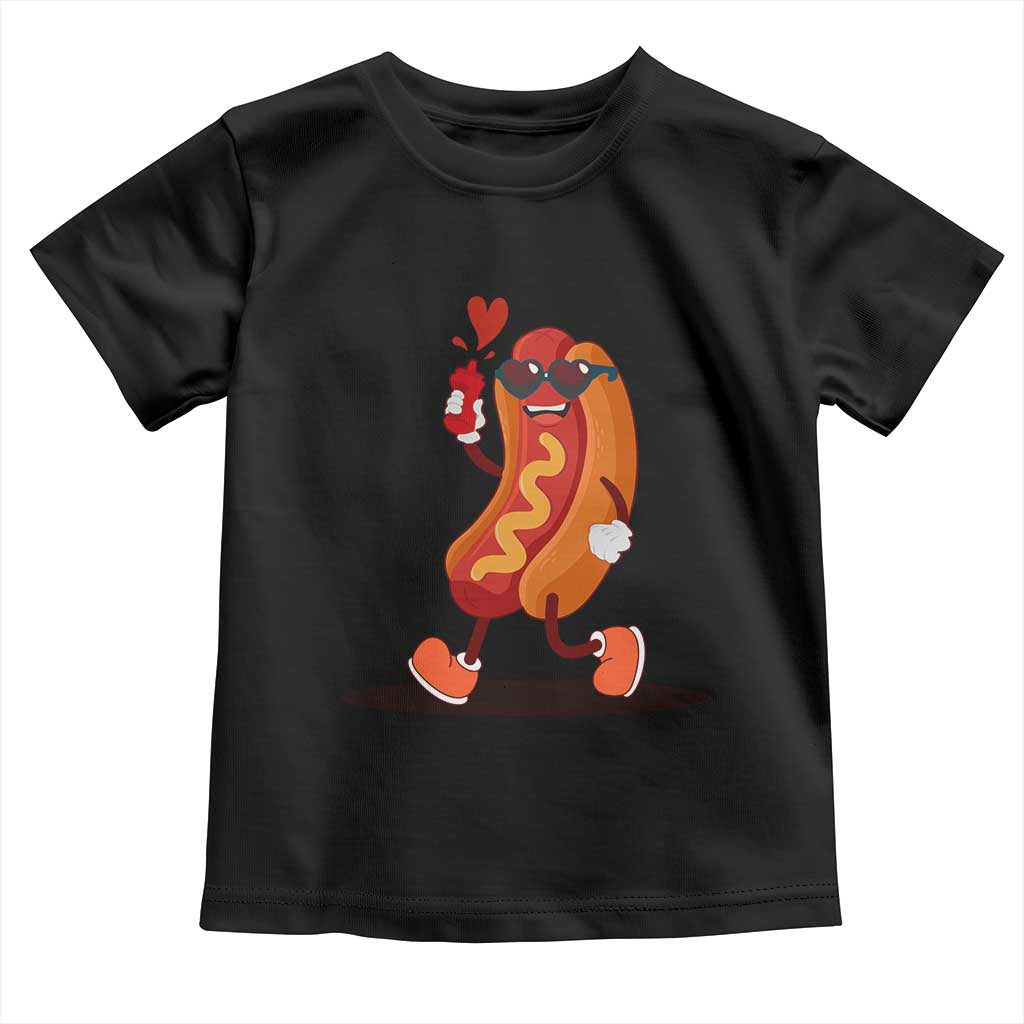 Valentine's Day Toddler T Shirt Heart Hot Dog Cute Sausage Bun Food Lover TS09 Black Print Your Wear