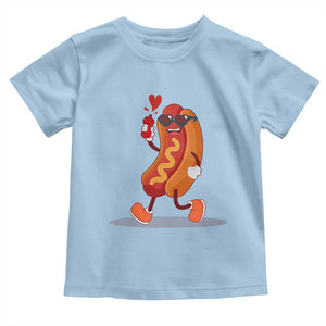 Valentine's Day Toddler T Shirt Heart Hot Dog Cute Sausage Bun Food Lover TS09 Light Blue Print Your Wear