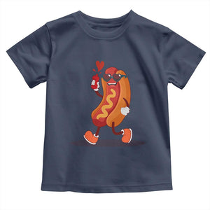 Valentine's Day Toddler T Shirt Heart Hot Dog Cute Sausage Bun Food Lover TS09 Navy Print Your Wear