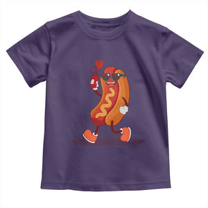 Valentine's Day Toddler T Shirt Heart Hot Dog Cute Sausage Bun Food Lover TS09 Purple Print Your Wear